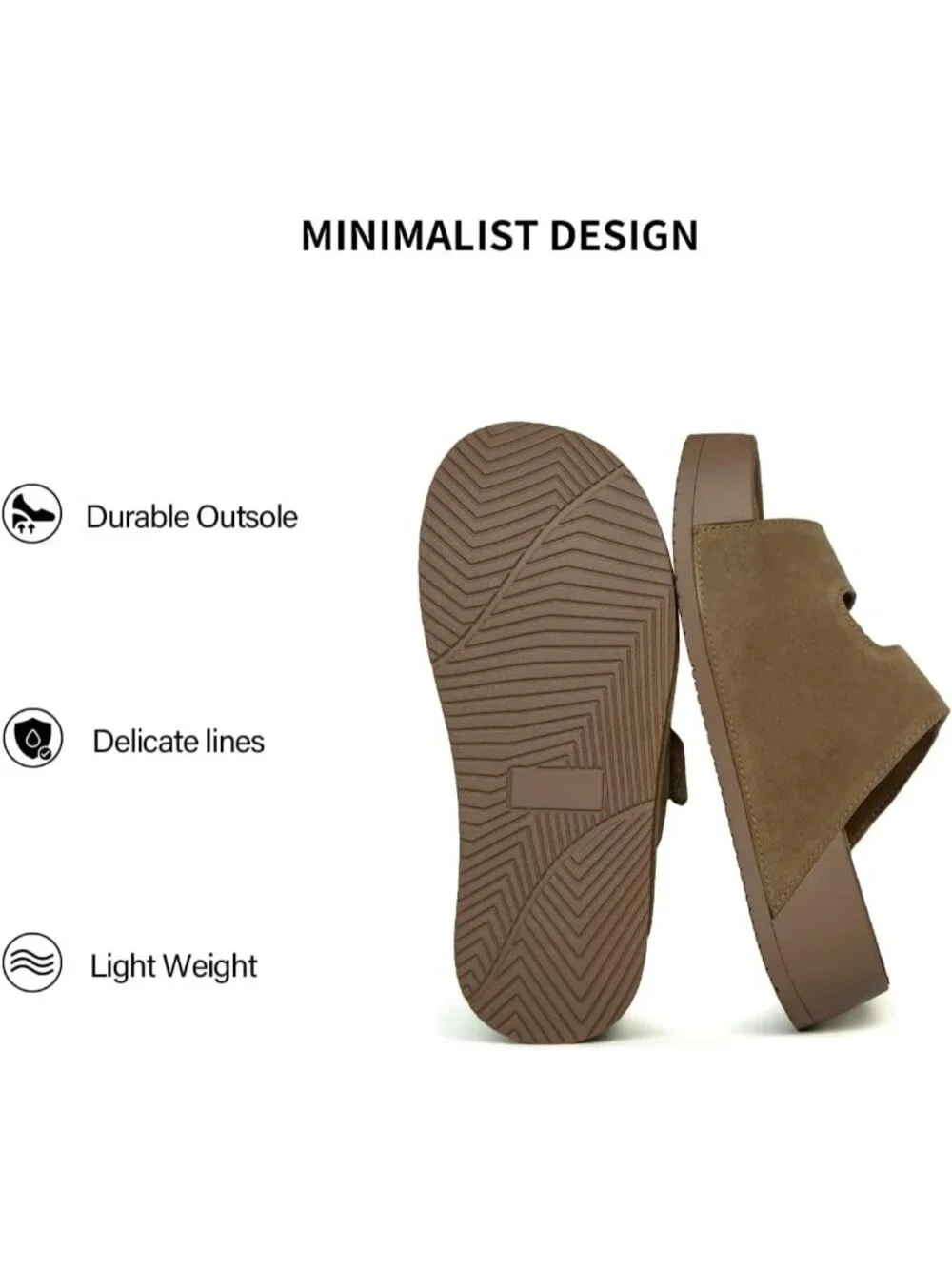 Women's Khaki Genuine Leather Slip on Beach Slide Buckle Platform Sandal Shoes